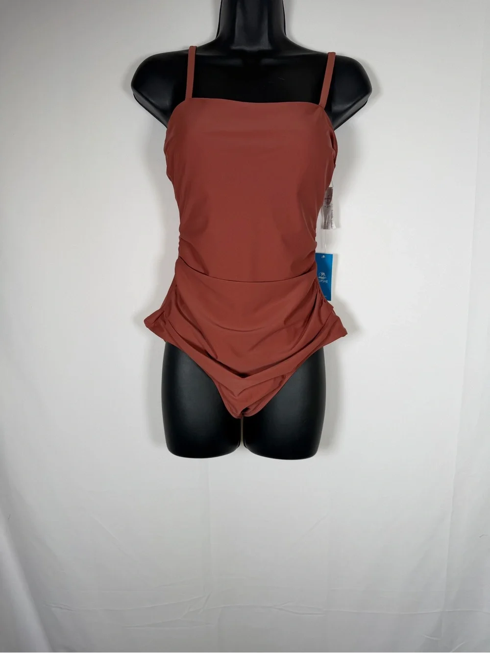 NWT Rust One-Piece Swimsuit with Ruching Stappy Back